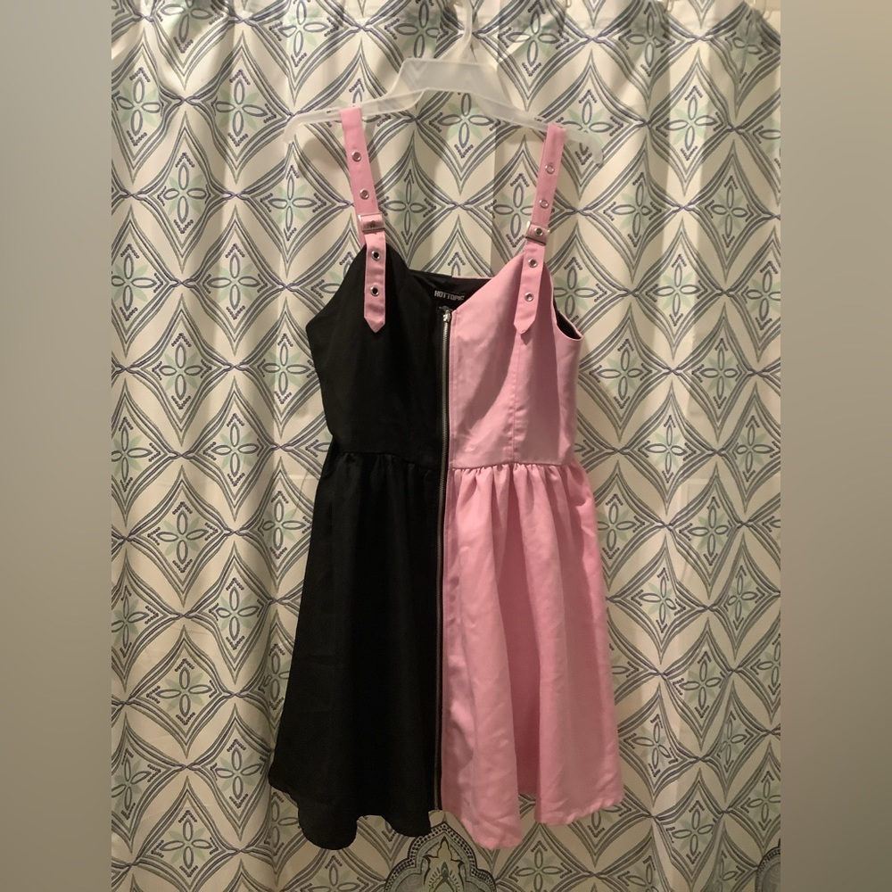 Brand new hot topic pink and black buckle strap skater dress
